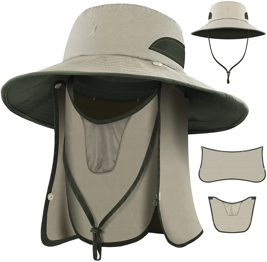 Outdoor Fishing Hat Sun Hat Uv Protection Wide Brim Hat With Face Neck Flap For Man And Women Outdoor Fishing Khaki