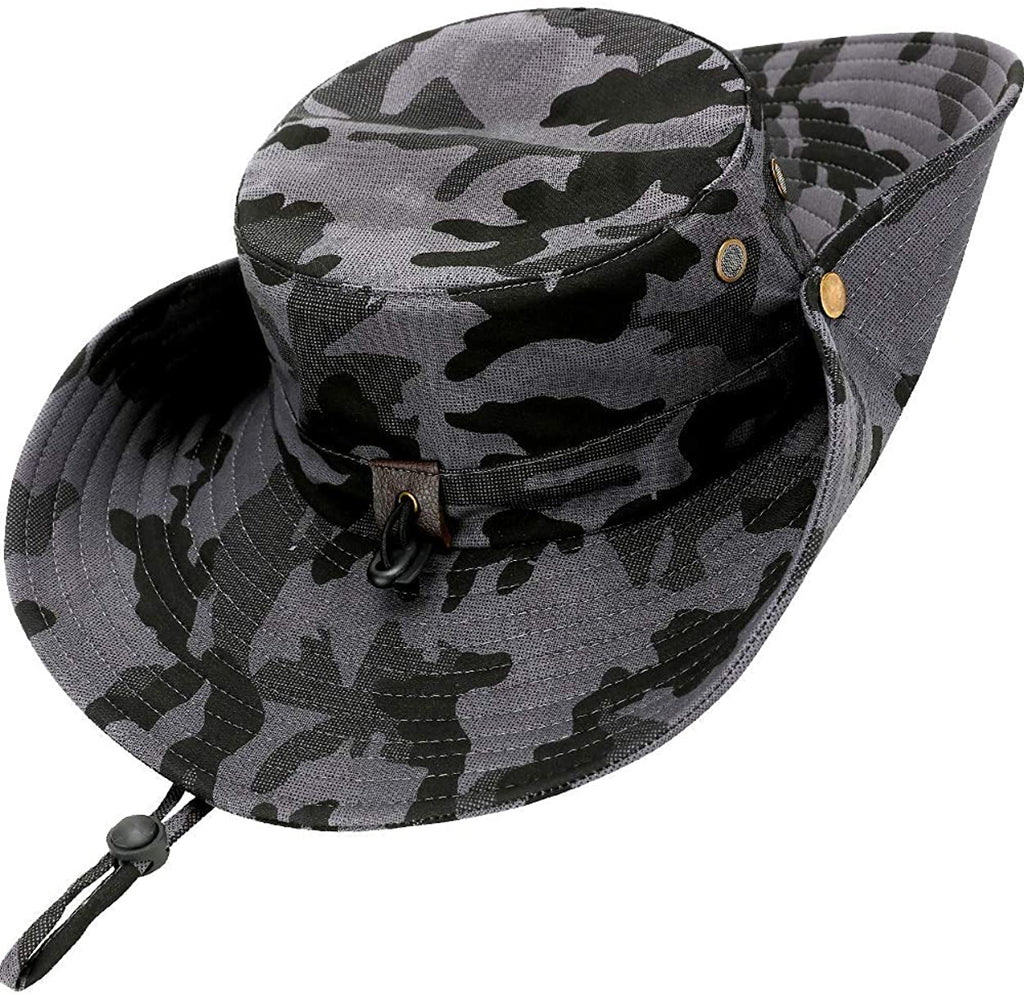 Kolumb Wide Brim Boonie Hat, Men & Women Top Camo Bucket Hats for